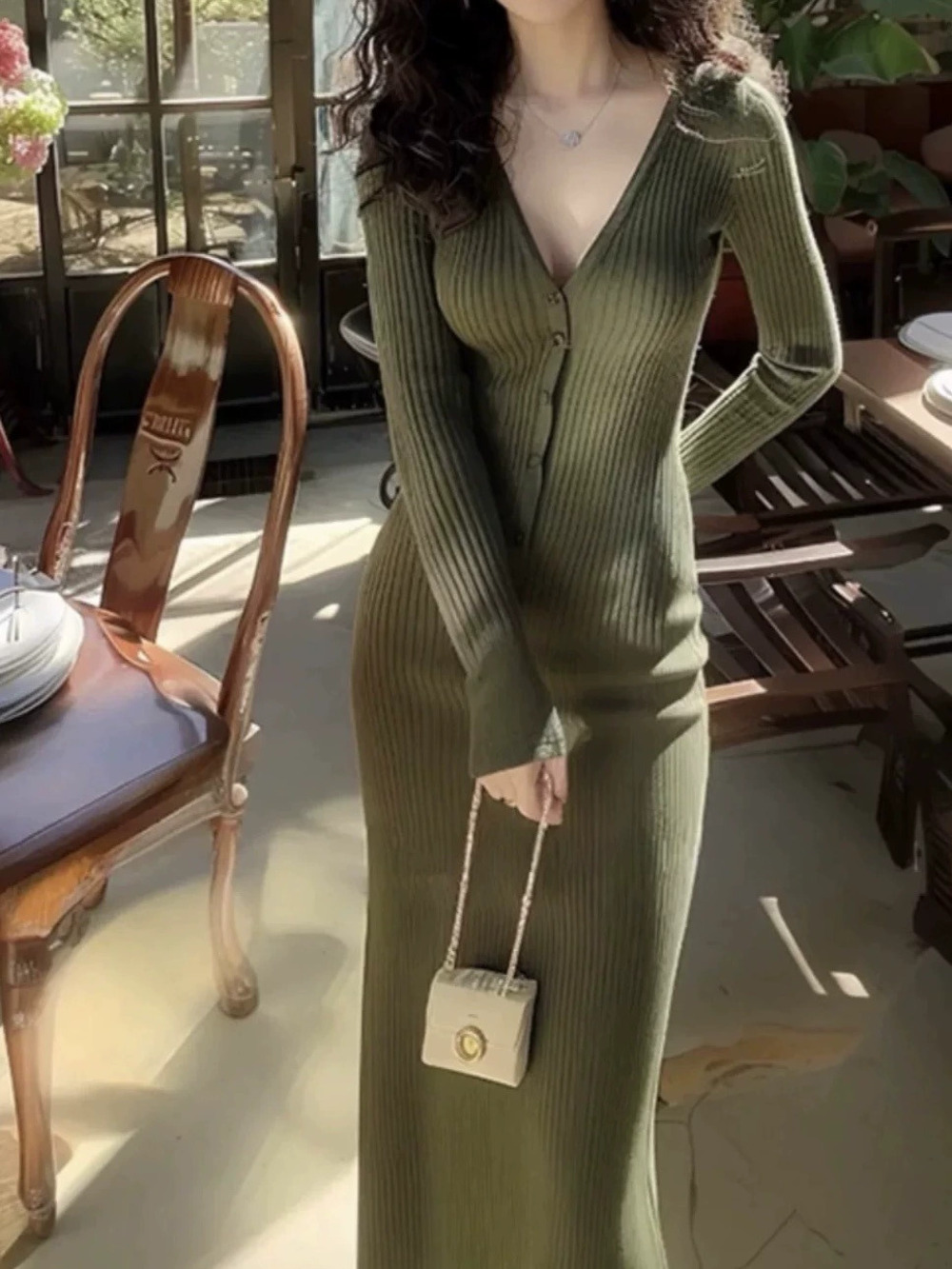 ZARA Sophisticated Knit Maxi Dress Long Sleeve Slim Fit Charming Autumn Outfit